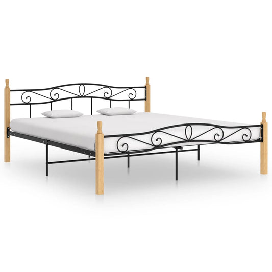 Sängynrunko musta metalli ja täysi tammi 200x200 cm - Sisustajankoti.fi