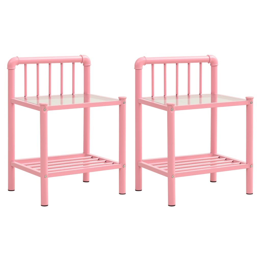 Yöpöydät 2 kpl pinkki ja läpinäkyvä metalli ja lasi - Sisustajankoti.fi