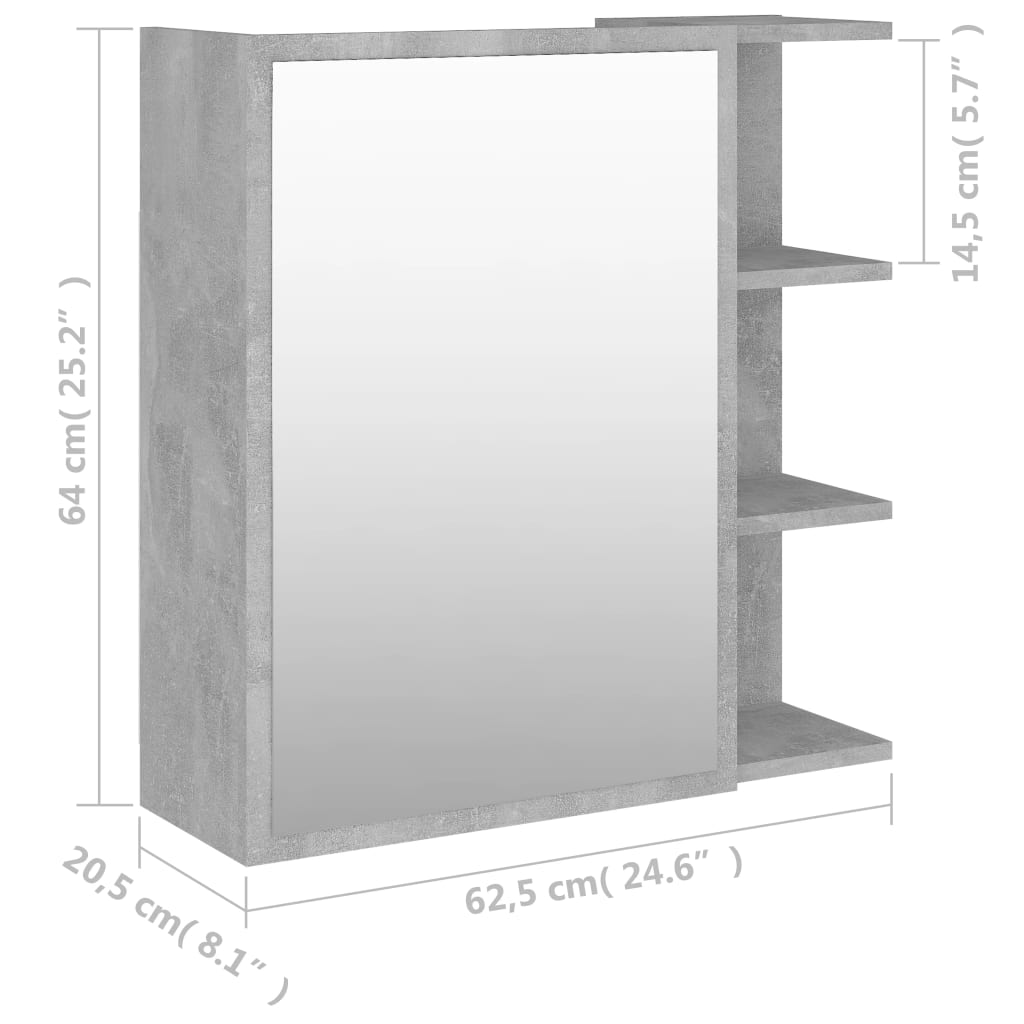 Kylpyhuoneen peilikaappi betoninharmaa 62,5x20,5x64cm - Sisustajankoti.fi