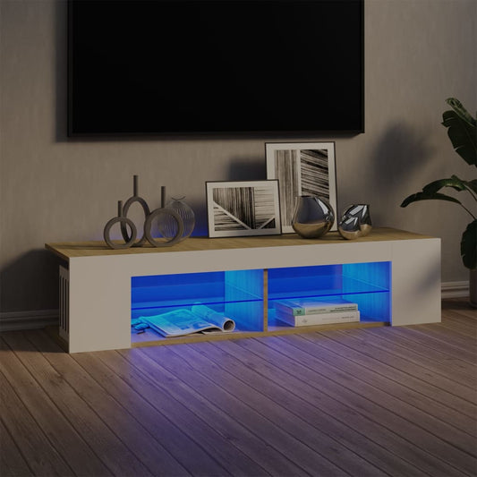 TV-taso LED-valoilla valkoinen ja Sonoma-tammi 135x39x30 cm - Sisustajankoti.fi