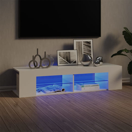 TV-taso LED-valoilla korkeakiilto valkoinen 135x39x30 cm - Sisustajankoti.fi