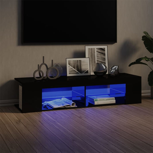TV-taso LED-valoilla korkeakiilto musta 135x39x30 cm - Sisustajankoti.fi
