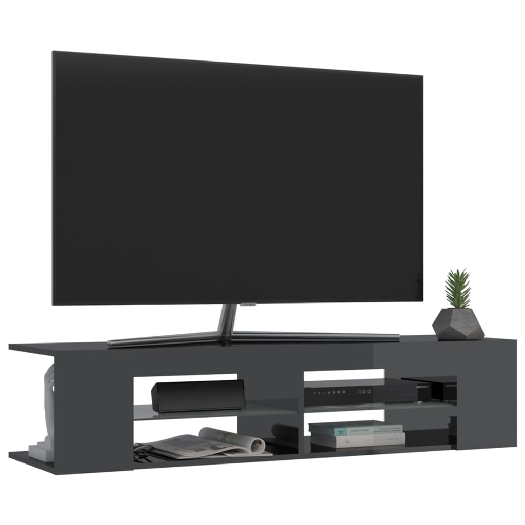 TV-taso LED-valoilla korkeakiilto harmaa 135x39x30 cm - Sisustajankoti.fi