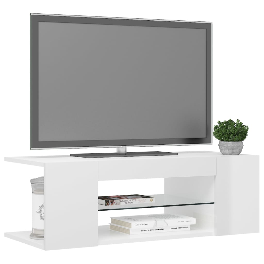 TV-taso LED-valoilla korkeakiilto valkoinen 90x39x30 cm - Sisustajankoti.fi