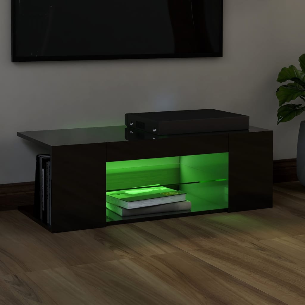 TV-taso LED-valoilla korkeakiilto musta 90x39x30 cm - Sisustajankoti.fi