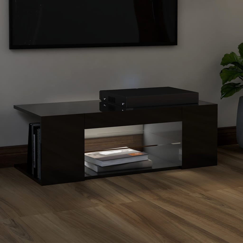 TV-taso LED-valoilla korkeakiilto musta 90x39x30 cm - Sisustajankoti.fi
