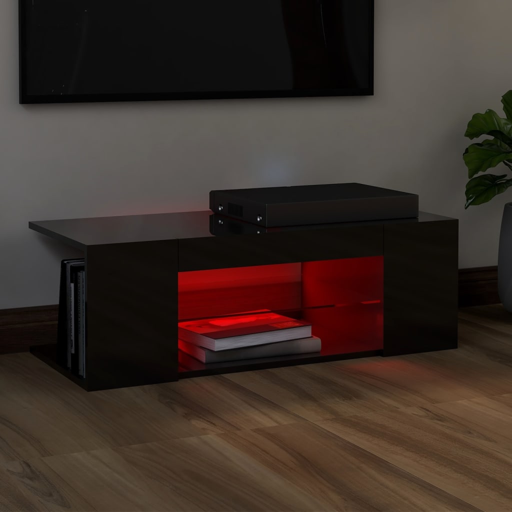 TV-taso LED-valoilla korkeakiilto musta 90x39x30 cm - Sisustajankoti.fi