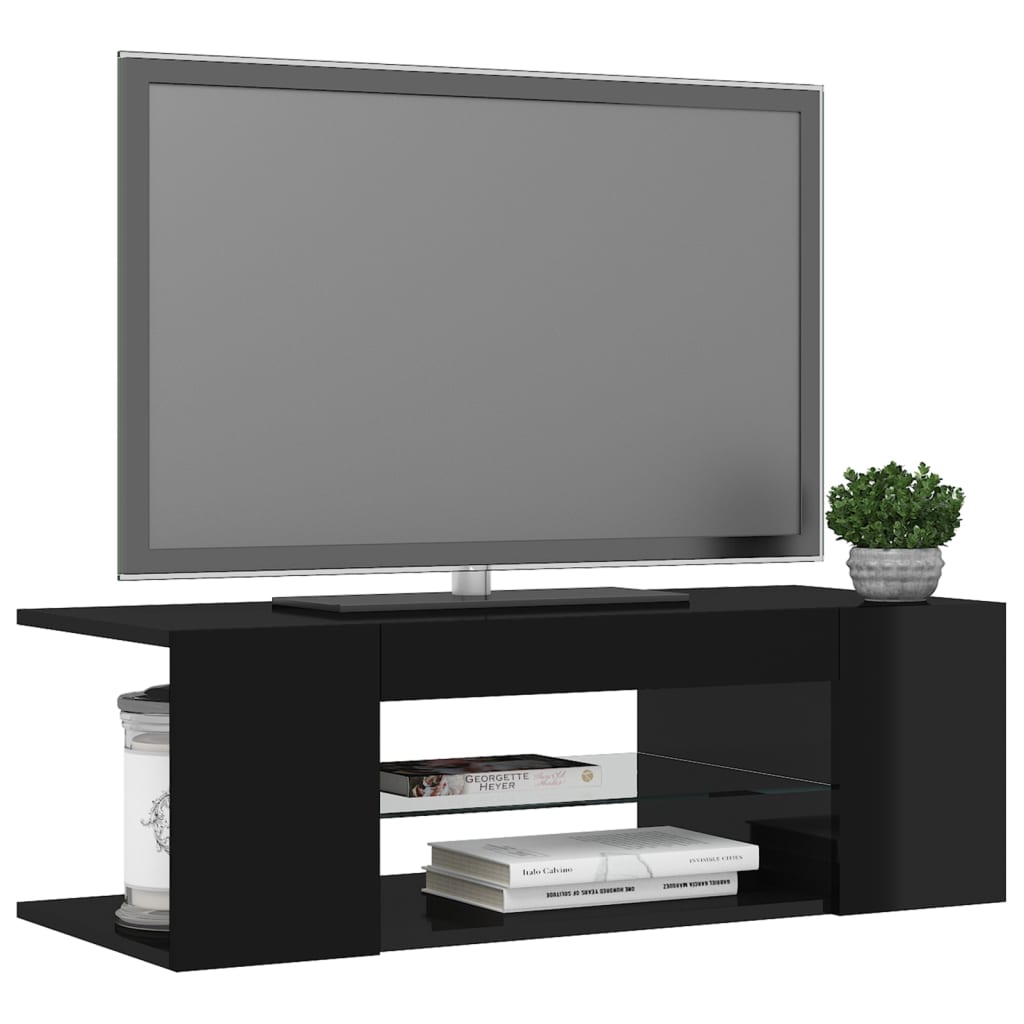 TV-taso LED-valoilla korkeakiilto musta 90x39x30 cm - Sisustajankoti.fi