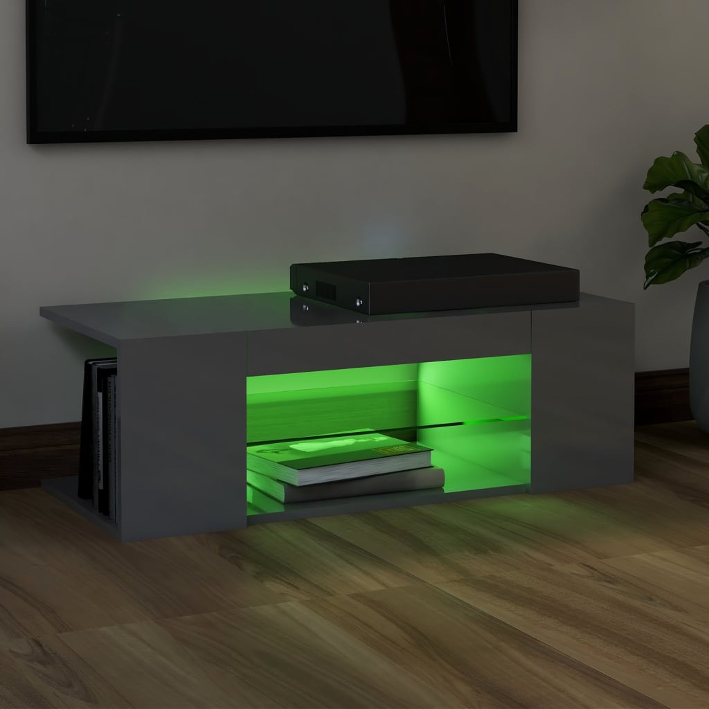 TV-taso LED-valoilla korkeakiilto harmaa 90x39x30 cm - Sisustajankoti.fi