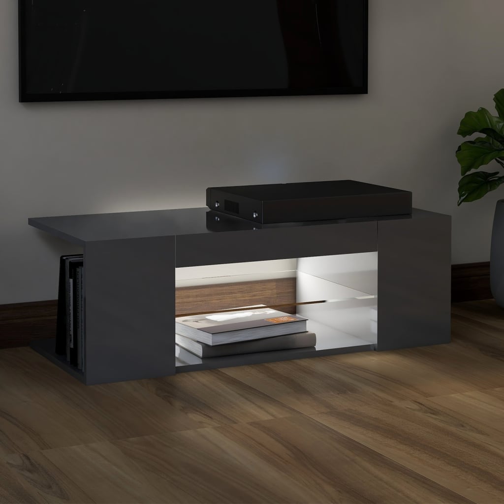 TV-taso LED-valoilla korkeakiilto harmaa 90x39x30 cm - Sisustajankoti.fi
