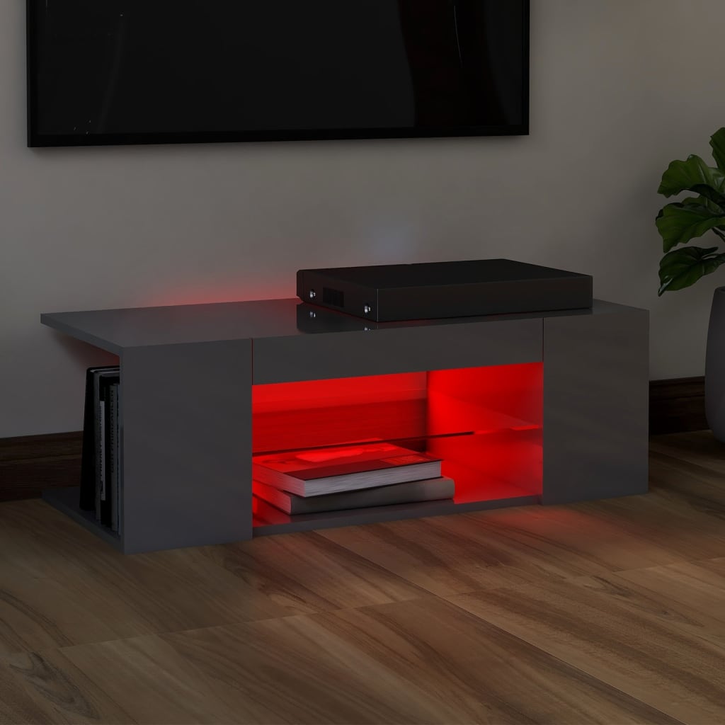 TV-taso LED-valoilla korkeakiilto harmaa 90x39x30 cm - Sisustajankoti.fi