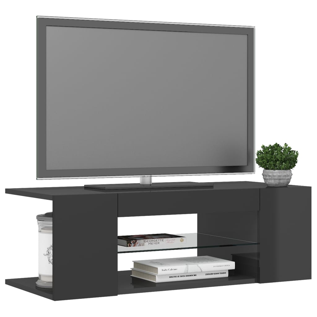 TV-taso LED-valoilla korkeakiilto harmaa 90x39x30 cm - Sisustajankoti.fi