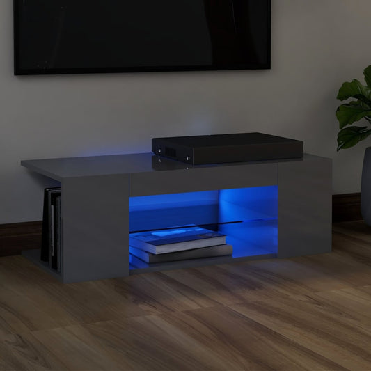 TV-taso LED-valoilla korkeakiilto harmaa 90x39x30 cm - Sisustajankoti.fi