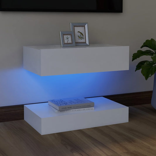 TV-taso LED-valoilla valkoinen 60x35 cm - Sisustajankoti.fi