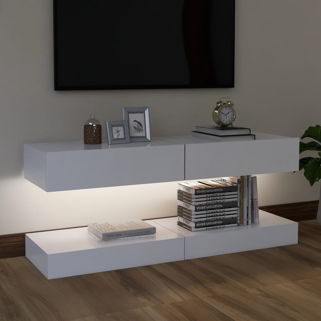 TV-tasot LED-valoilla 2 kpl valkoinen 60x35 cm - Sisustajankoti.fi