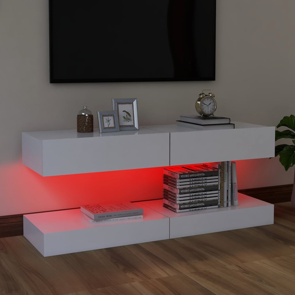 TV-tasot LED-valoilla 2 kpl valkoinen 60x35 cm - Sisustajankoti.fi