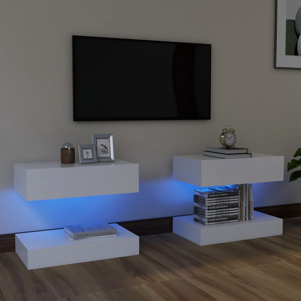 TV-tasot LED-valoilla 2 kpl valkoinen 60x35 cm - Sisustajankoti.fi