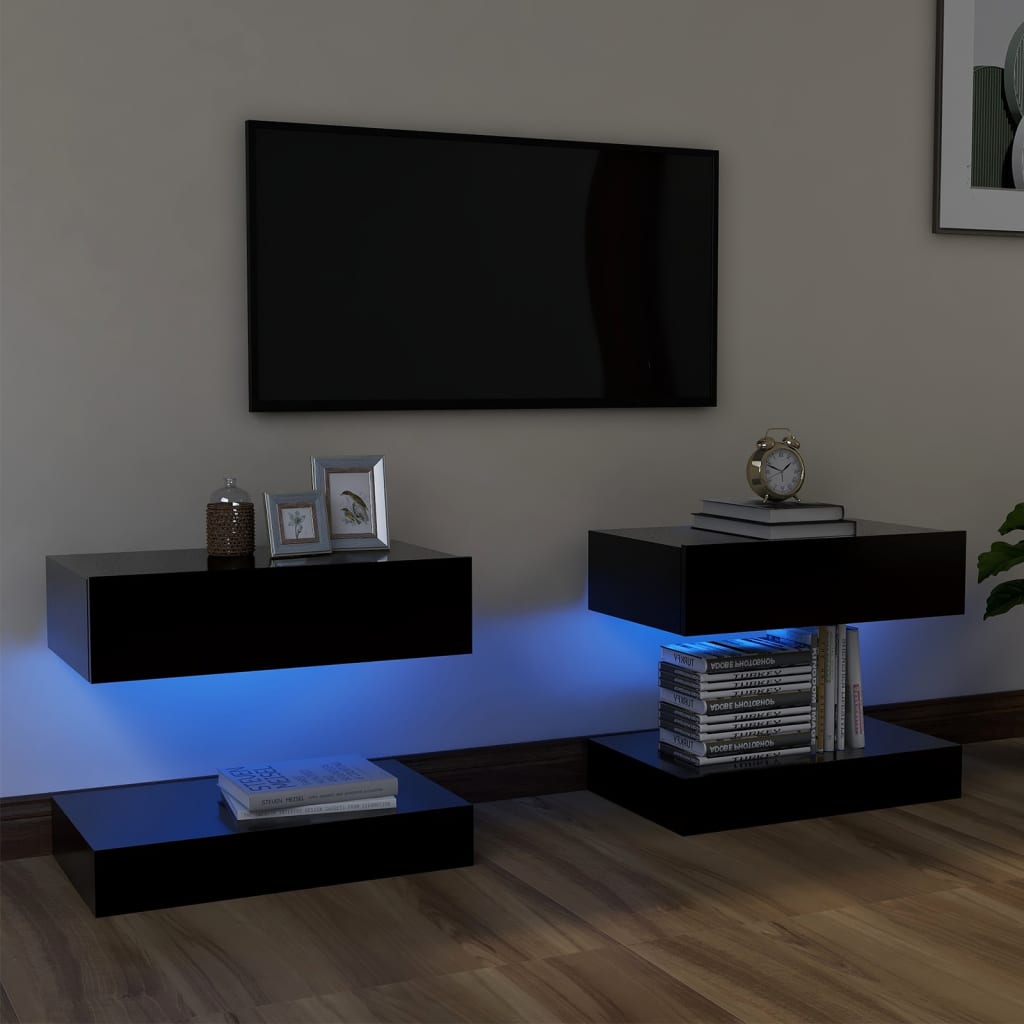 TV-tasot LED-valoilla 2 kpl musta 60x35 cm - Sisustajankoti.fi