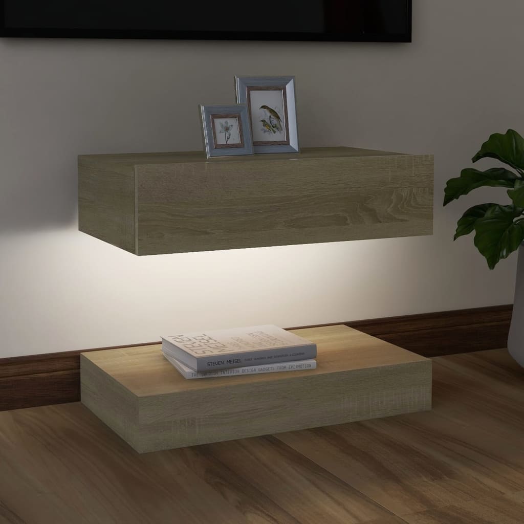 TV-taso LED-valoilla Sonoma-tammi 60x35 cm - Sisustajankoti.fi