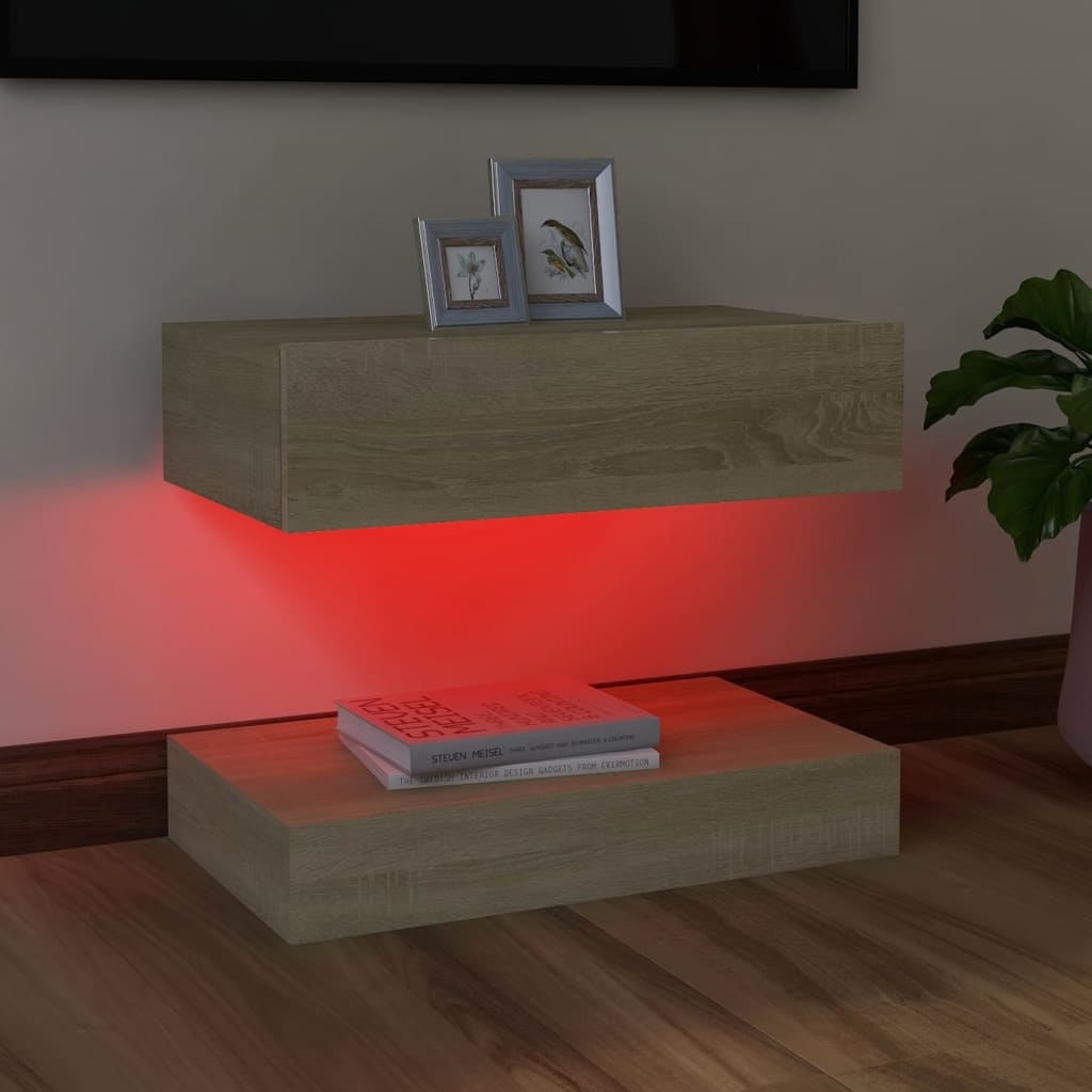 TV-taso LED-valoilla Sonoma-tammi 60x35 cm - Sisustajankoti.fi