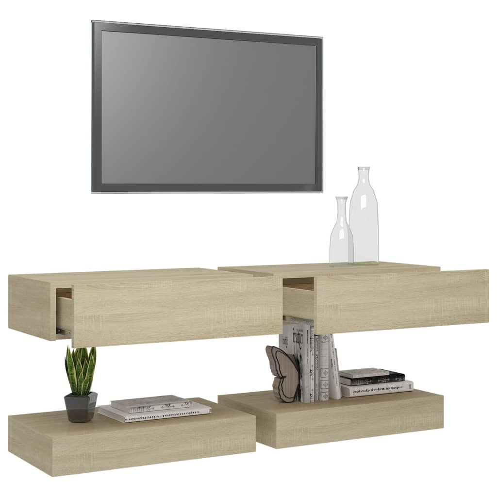 TV-tasot LED-valoilla 2 kpl Sonoma-tammi 60x35 cm - Sisustajankoti.fi
