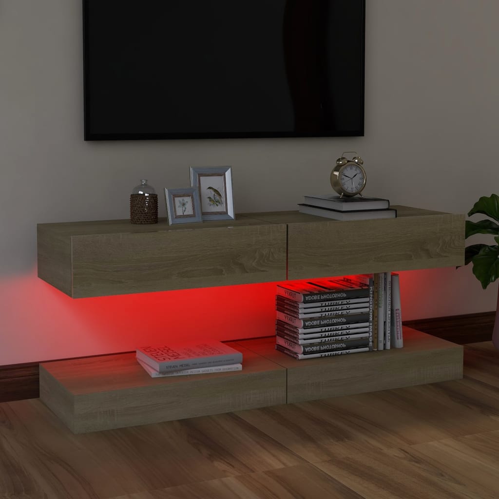 TV-tasot LED-valoilla 2 kpl Sonoma-tammi 60x35 cm - Sisustajankoti.fi