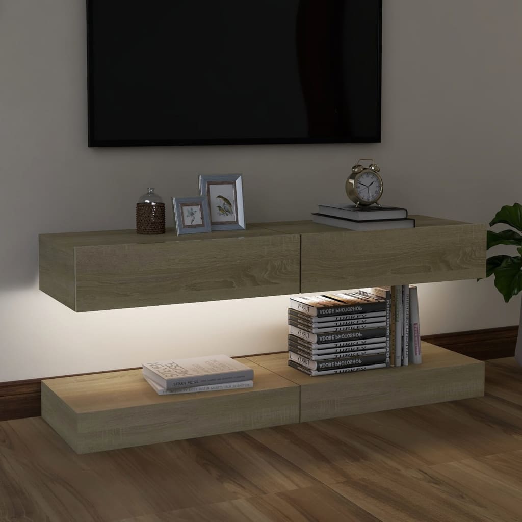 TV-tasot LED-valoilla 2 kpl Sonoma-tammi 60x35 cm - Sisustajankoti.fi