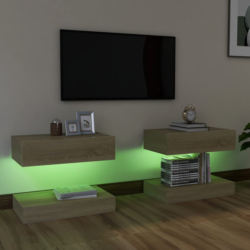 TV-tasot LED-valoilla 2 kpl Sonoma-tammi 60x35 cm - Sisustajankoti.fi
