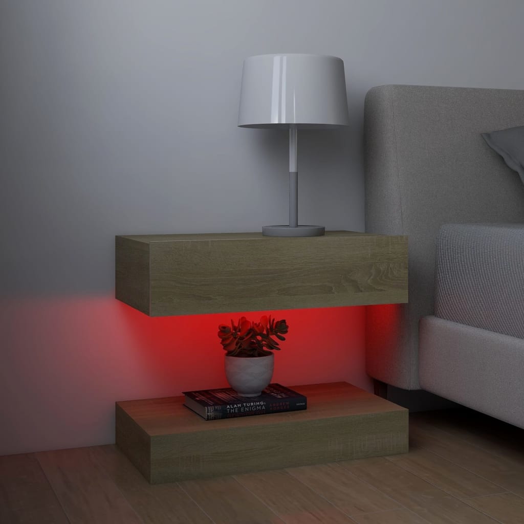 TV-tasot LED-valoilla 2 kpl Sonoma-tammi 60x35 cm - Sisustajankoti.fi