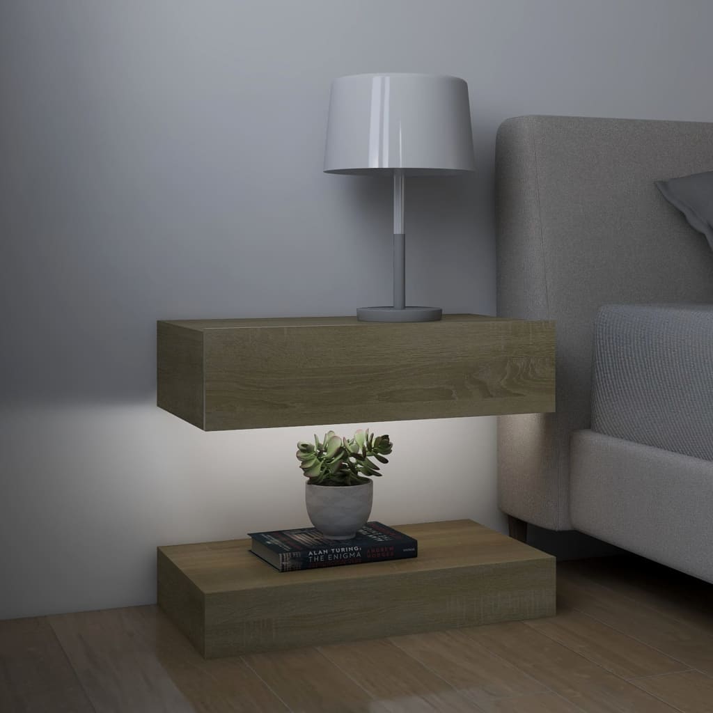 TV-tasot LED-valoilla 2 kpl Sonoma-tammi 60x35 cm - Sisustajankoti.fi