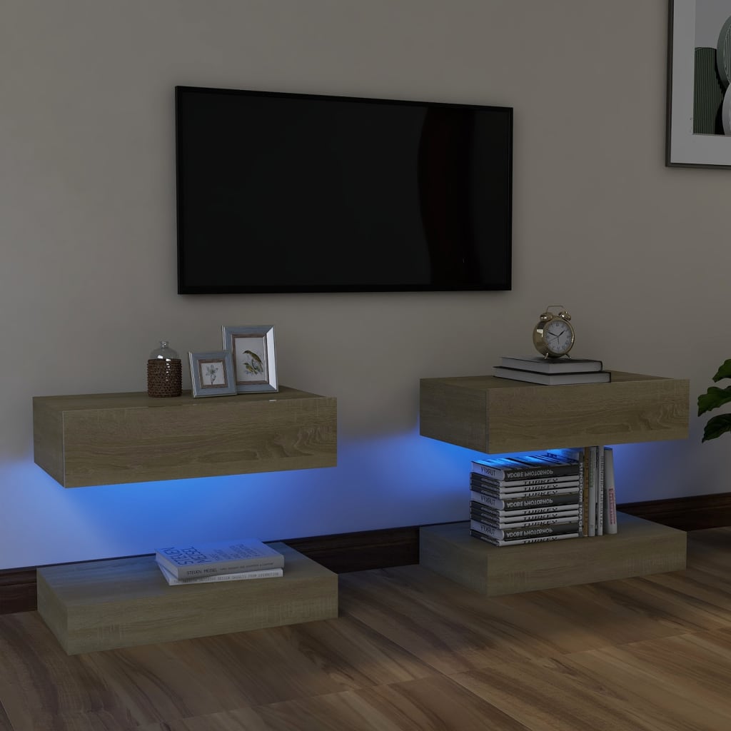 TV-tasot LED-valoilla 2 kpl Sonoma-tammi 60x35 cm - Sisustajankoti.fi