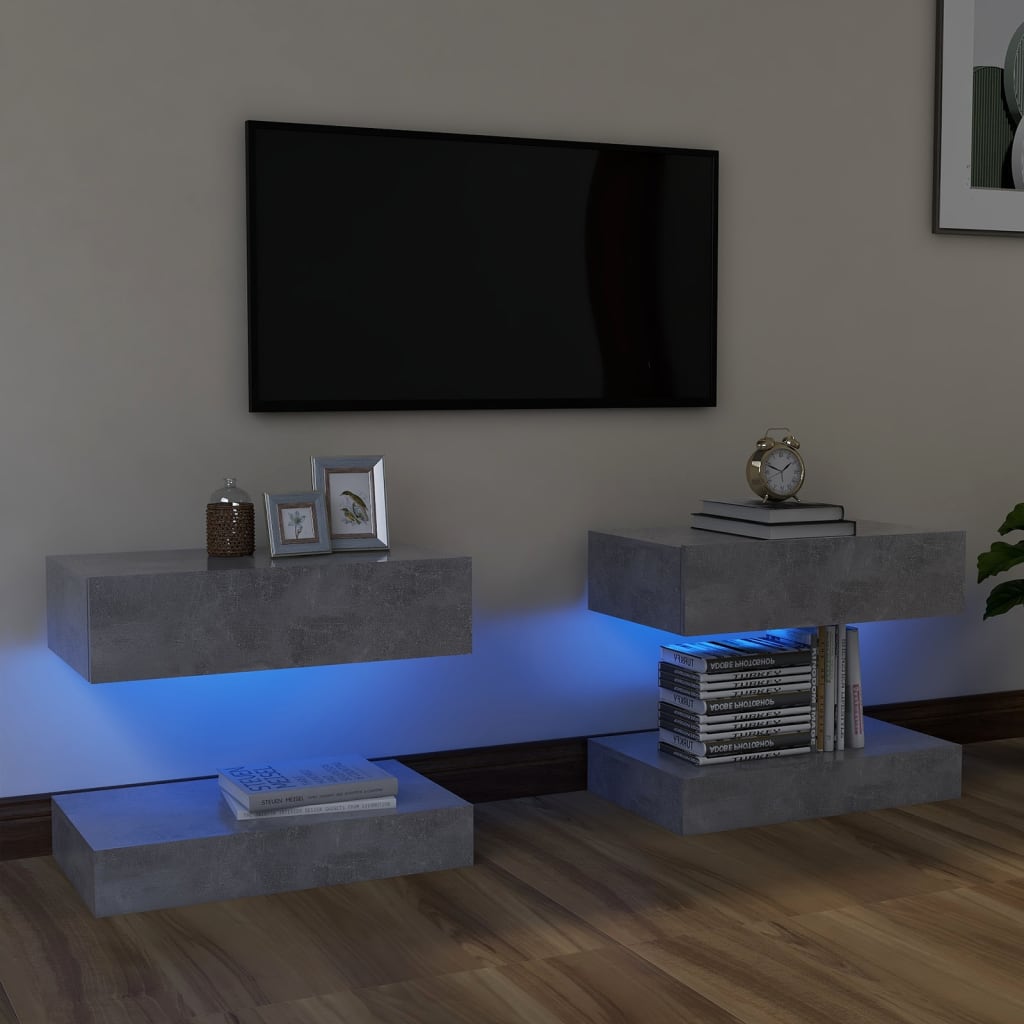 TV-tasot LED-valoilla 2 kpl betoninharmaa 60x35 cm - Sisustajankoti.fi