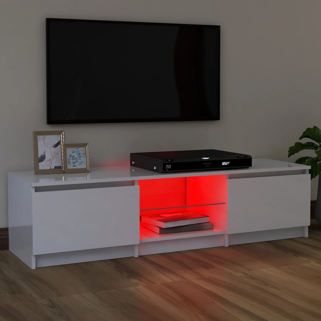 TV-taso LED-valoilla korkeakiilto valkoinen 120x30x35,5 cm - Sisustajankoti.fi