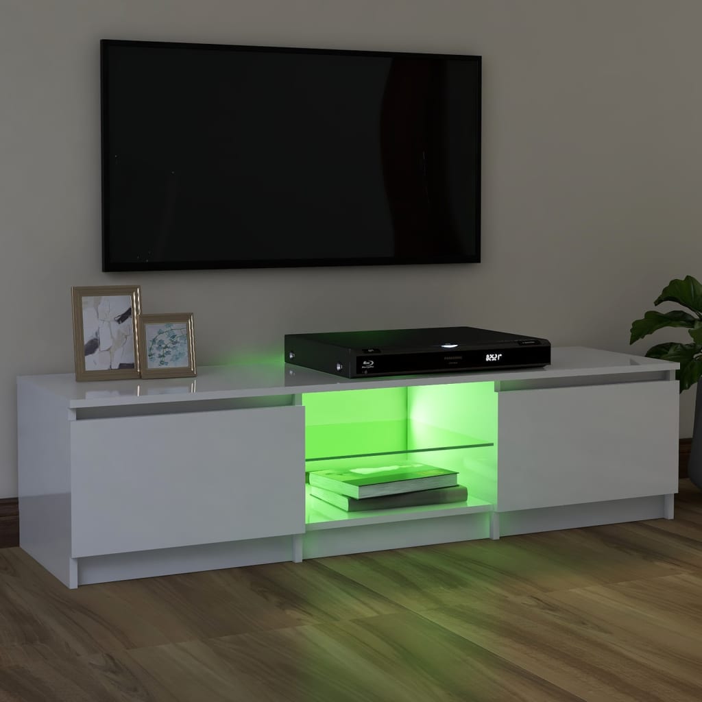 TV-taso LED-valoilla korkeakiilto valkoinen 120x30x35,5 cm - Sisustajankoti.fi