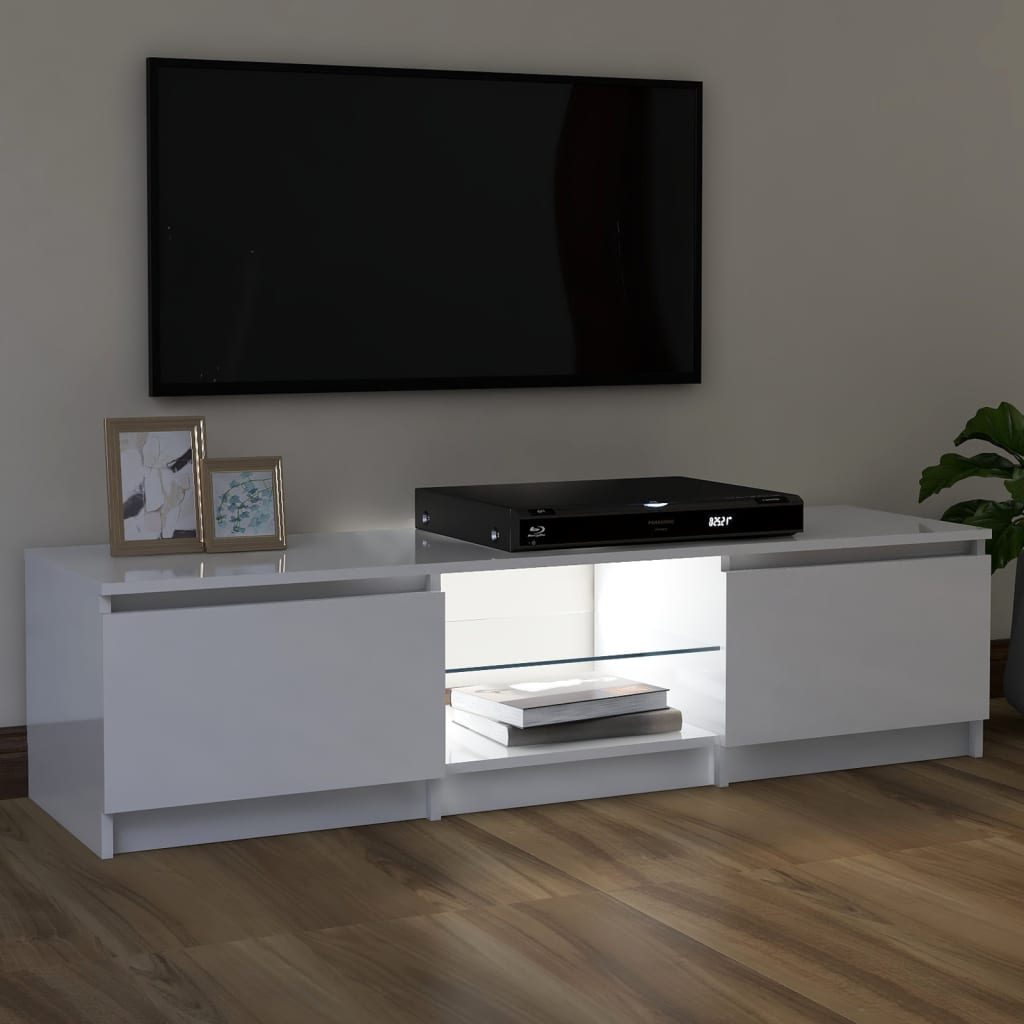 TV-taso LED-valoilla korkeakiilto valkoinen 120x30x35,5 cm - Sisustajankoti.fi