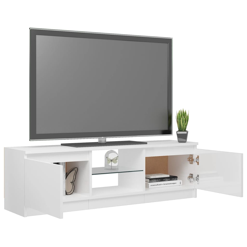 TV-taso LED-valoilla korkeakiilto valkoinen 120x30x35,5 cm - Sisustajankoti.fi