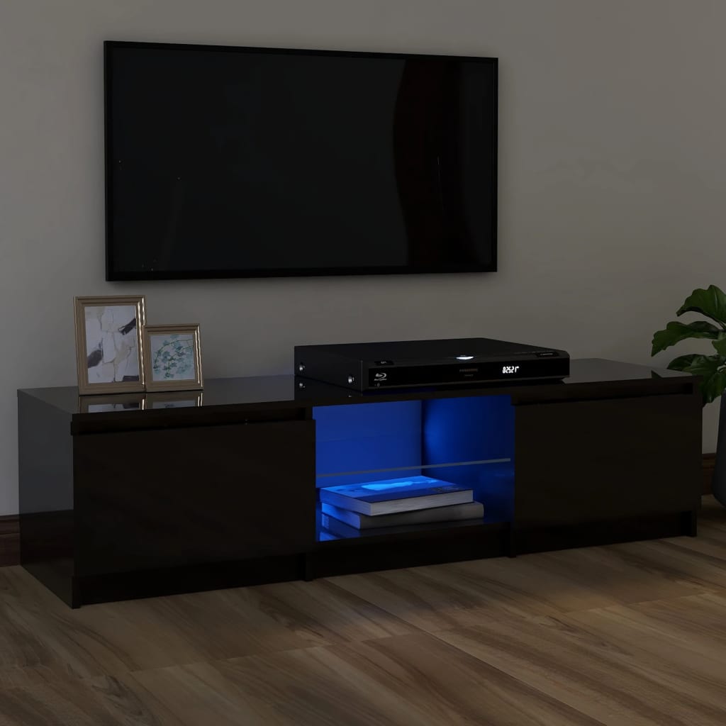TV-taso LED-valoilla korkeakiilto musta 120x30x35,5 cm - Sisustajankoti.fi