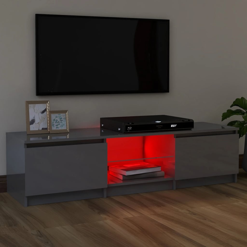 TV-taso LED-valoilla korkeakiilto harmaa 120x30x35,5 cm - Sisustajankoti.fi