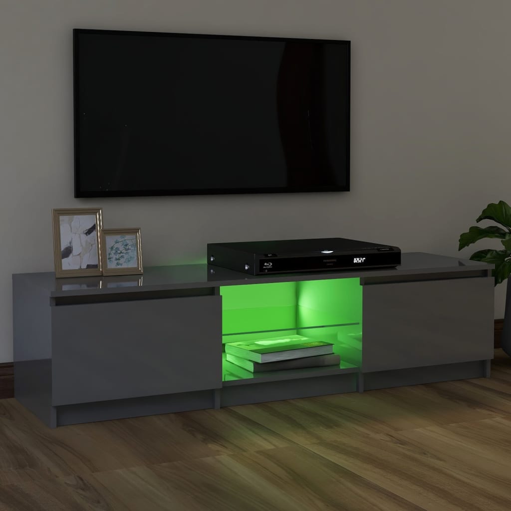 TV-taso LED-valoilla korkeakiilto harmaa 120x30x35,5 cm - Sisustajankoti.fi