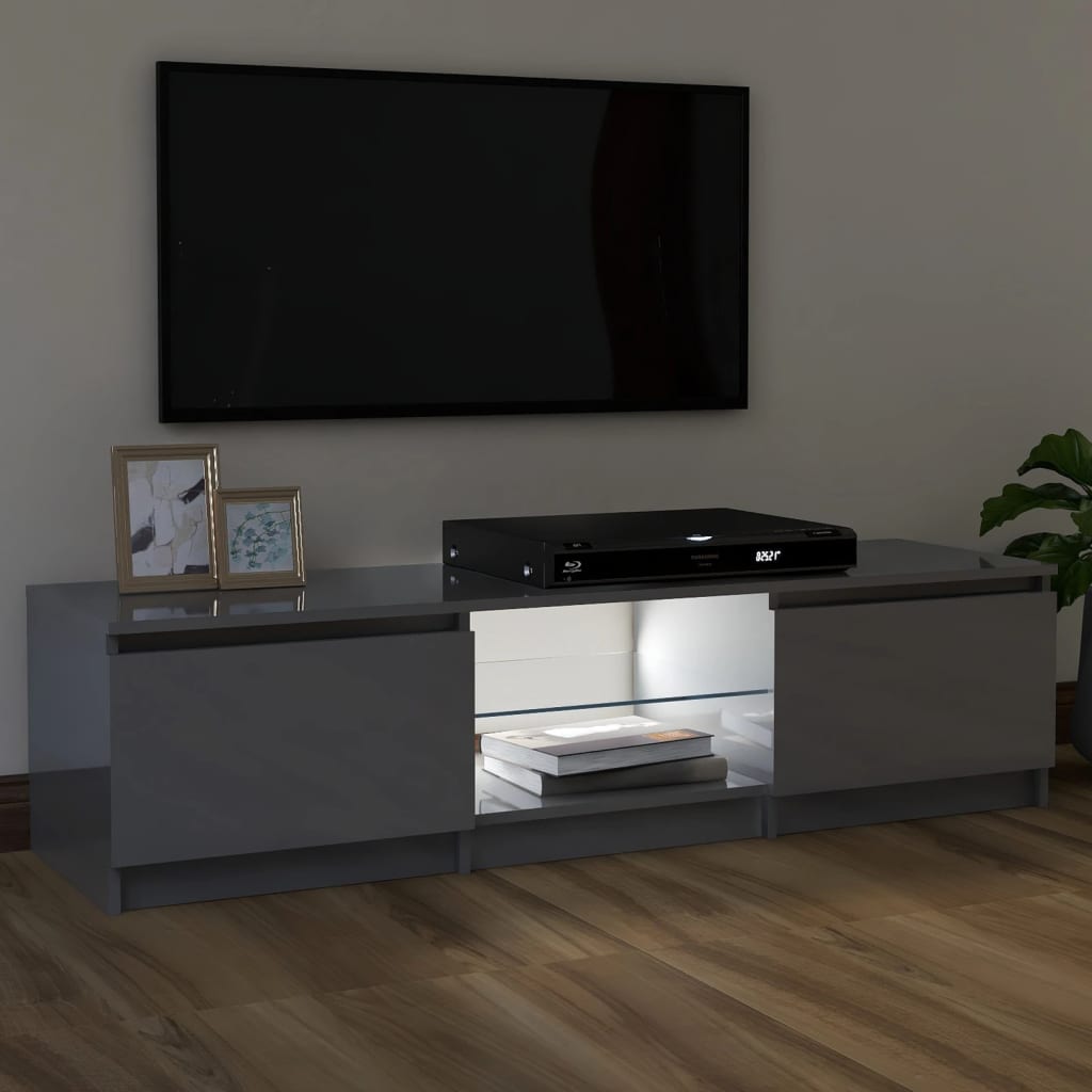 TV-taso LED-valoilla korkeakiilto harmaa 120x30x35,5 cm - Sisustajankoti.fi