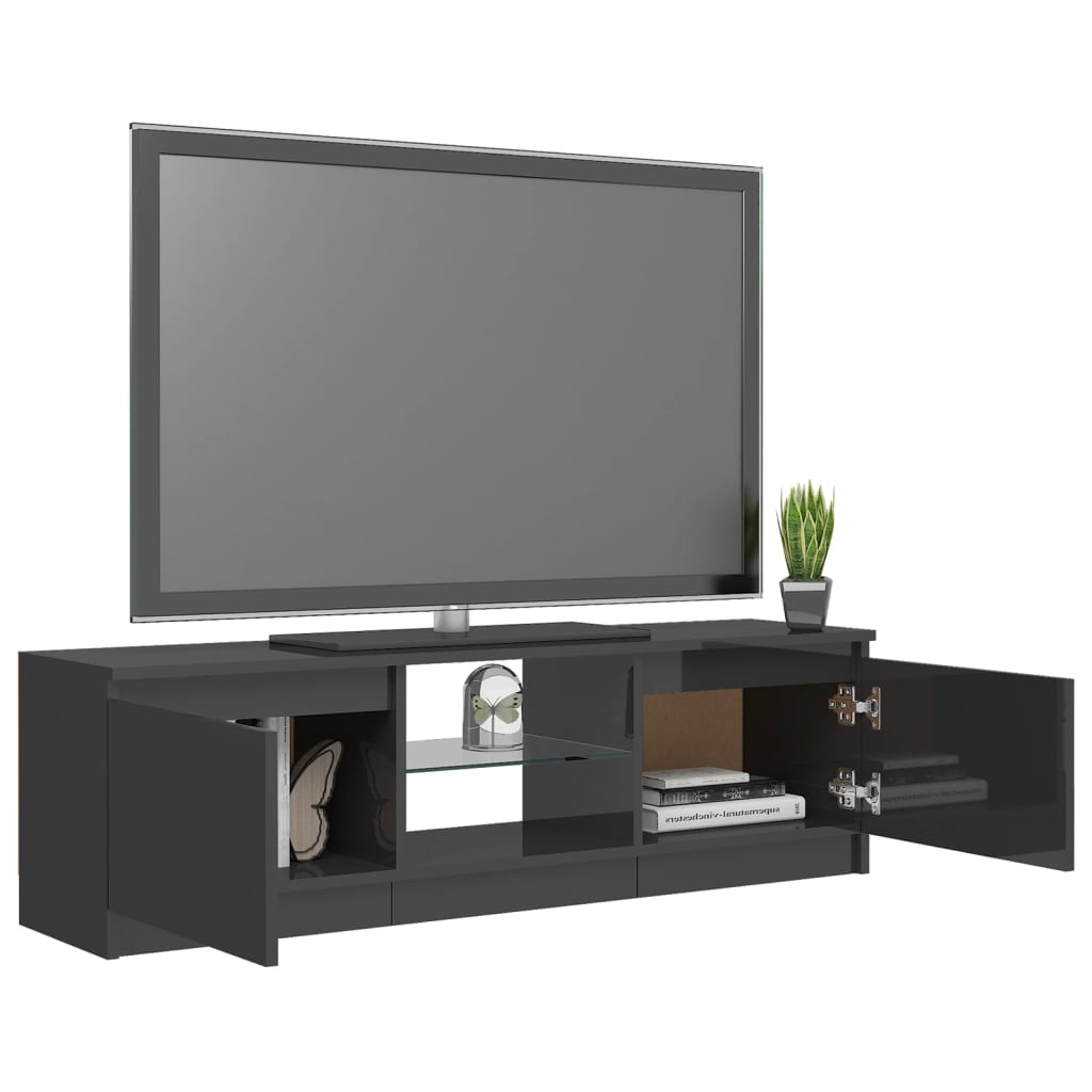 TV-taso LED-valoilla korkeakiilto harmaa 120x30x35,5 cm - Sisustajankoti.fi