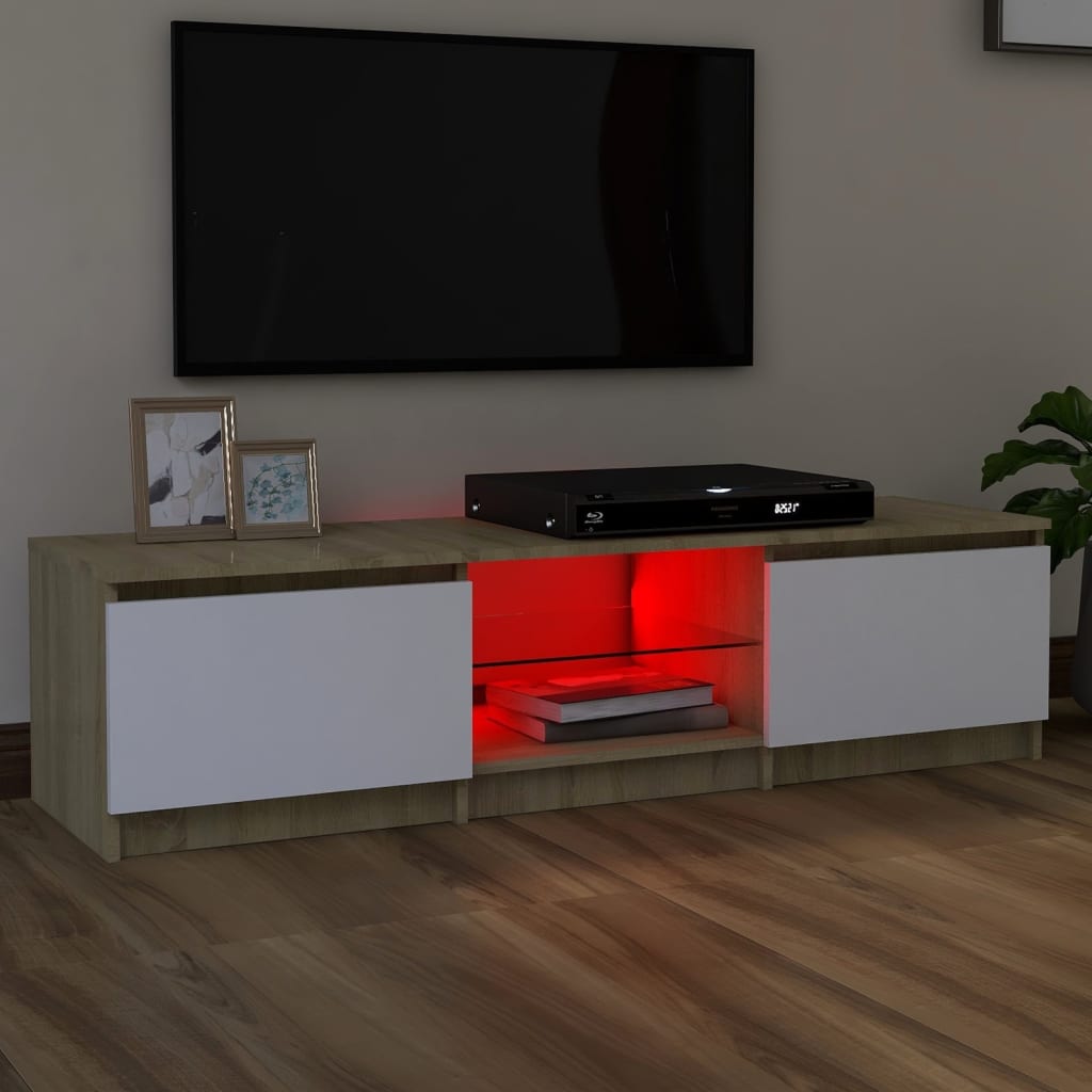 TV-taso LED-valoilla valkoinen ja Sonoma-tammi 140x40x35,5 cm - Sisustajankoti.fi