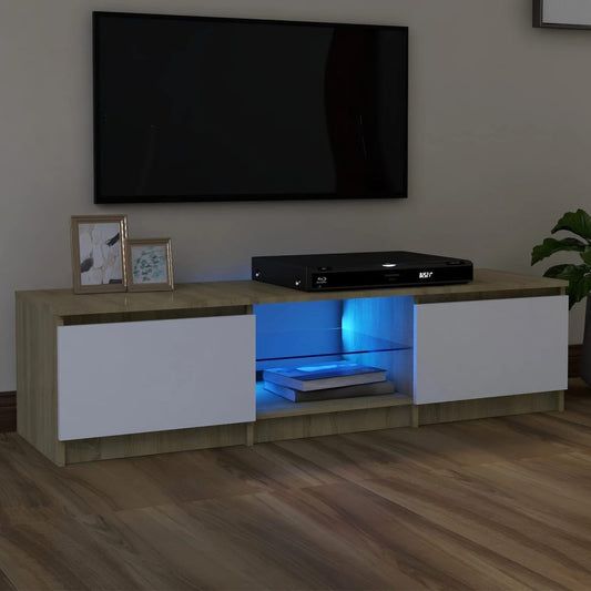 TV-taso LED-valoilla valkoinen ja Sonoma-tammi 140x40x35,5 cm - Sisustajankoti.fi