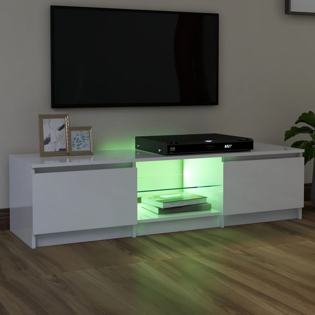 TV-taso LED-valoilla korkeakiilto valkoinen 140x40x35,5 cm - Sisustajankoti.fi