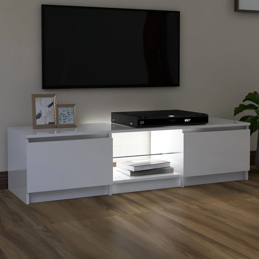 TV-taso LED-valoilla korkeakiilto valkoinen 140x40x35,5 cm - Sisustajankoti.fi