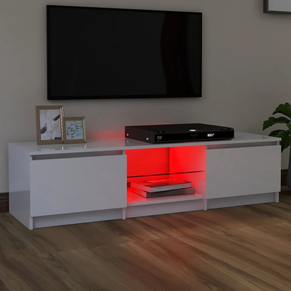 TV-taso LED-valoilla korkeakiilto valkoinen 140x40x35,5 cm - Sisustajankoti.fi