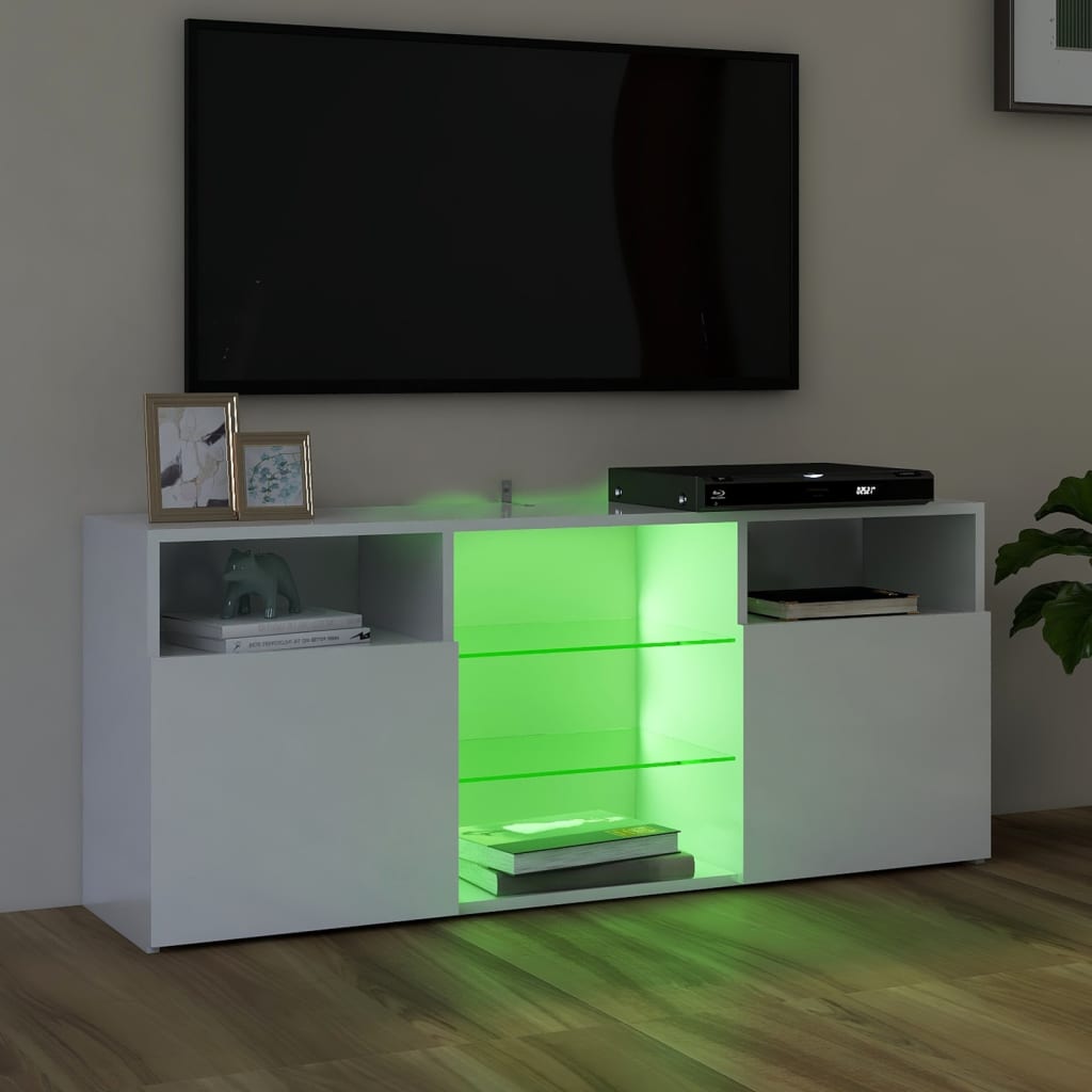 TV-taso LED-valoilla korkeakiilto valkoinen 120x30x50 cm - Sisustajankoti.fi
