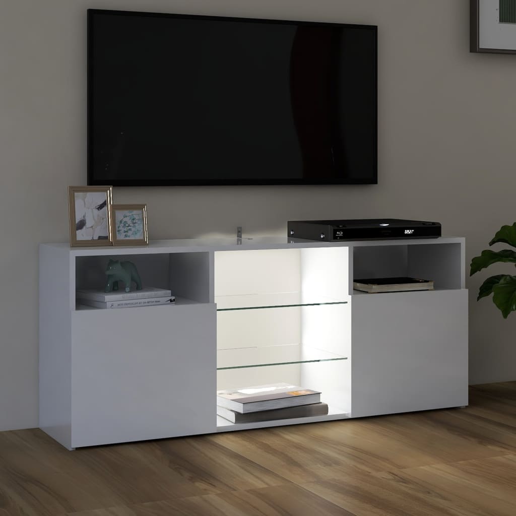 TV-taso LED-valoilla korkeakiilto valkoinen 120x30x50 cm - Sisustajankoti.fi