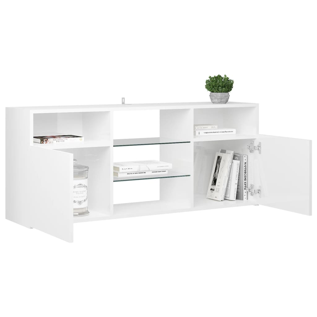 TV-taso LED-valoilla korkeakiilto valkoinen 120x30x50 cm - Sisustajankoti.fi