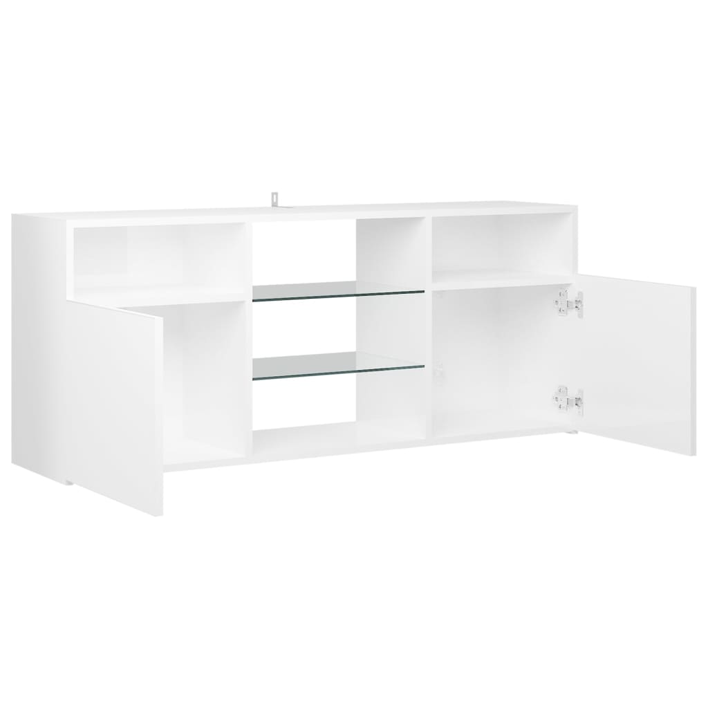 TV-taso LED-valoilla korkeakiilto valkoinen 120x30x50 cm - Sisustajankoti.fi